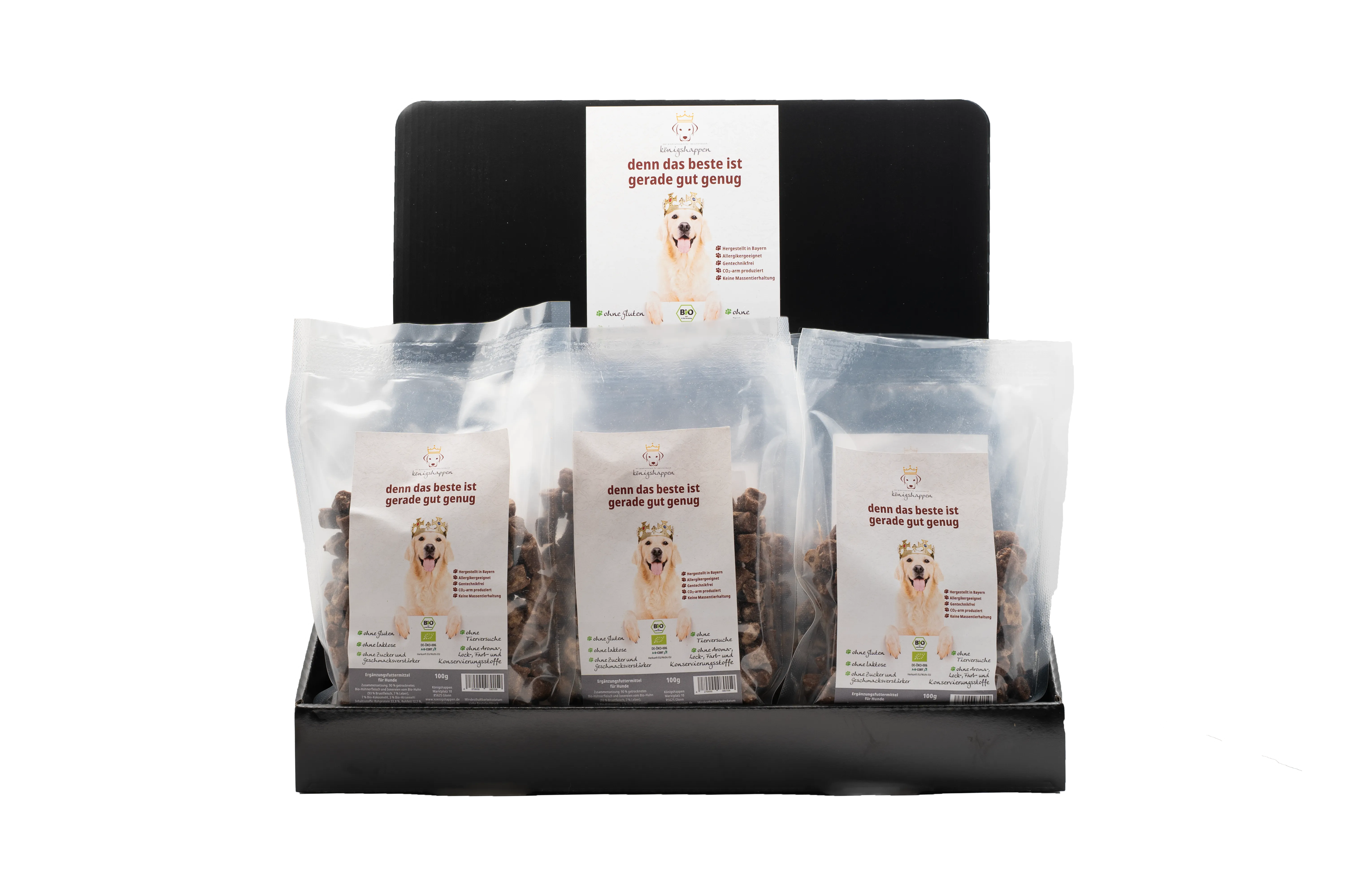 Display mit 25× 100 g Beutel Königshappen